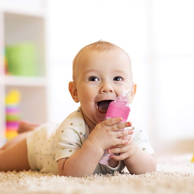 2 Pieces Silicone Baby Feeding Spoon With Standing Base.