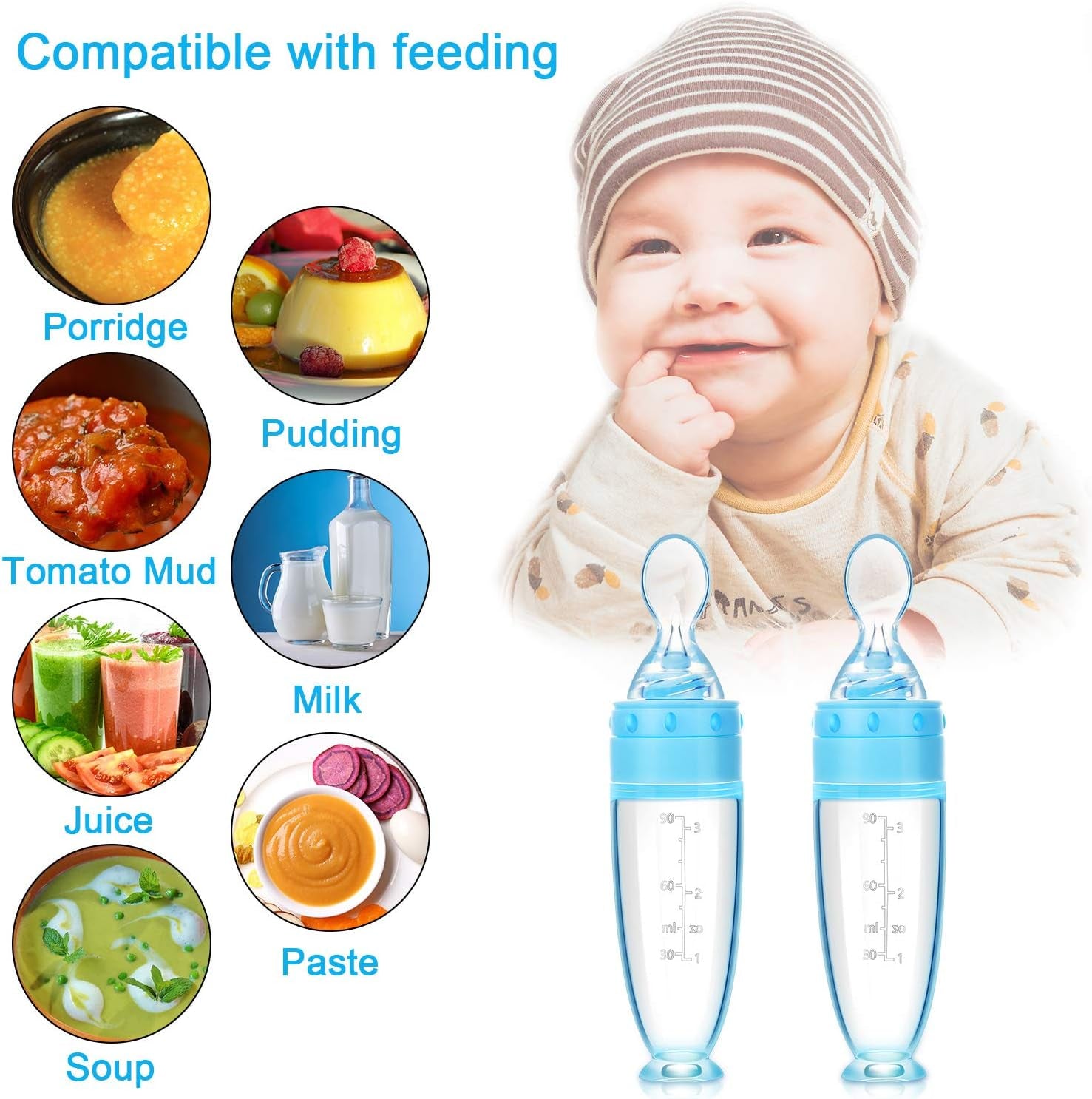 2 Pieces Silicone Baby Feeding Spoon With Standing Base.